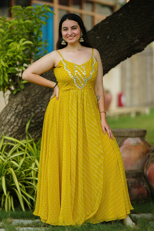 Light Green Leheriya Long Dress