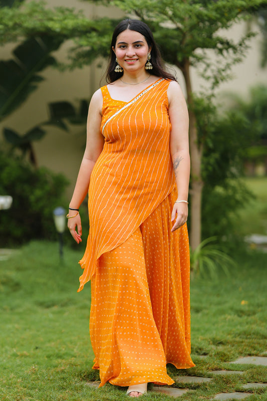 Orange Leheriya Kurta Set