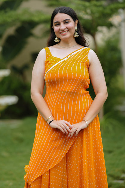 Orange Leheriya Kurta Set