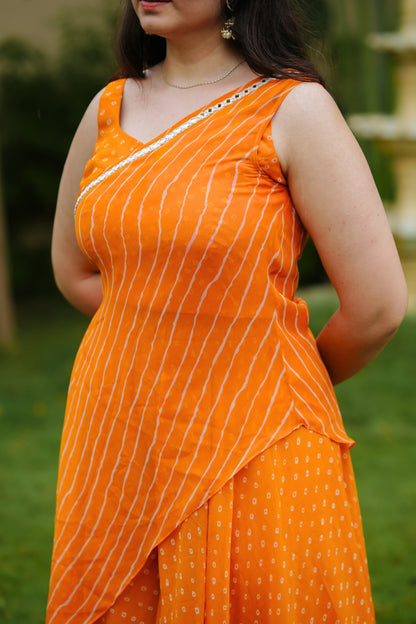 Orange Leheriya Kurta Set
