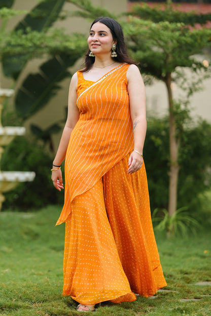 Orange Leheriya Kurta Set