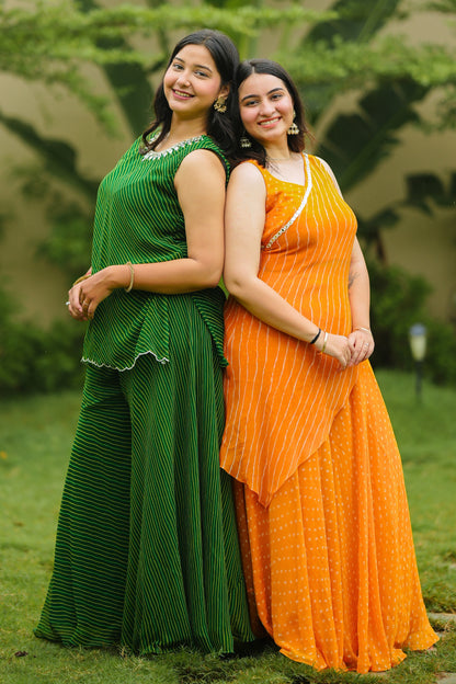 Orange Leheriya Kurta Set