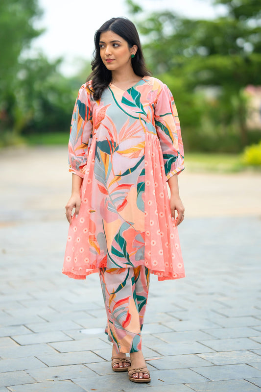 Peach Floral Kurta Set