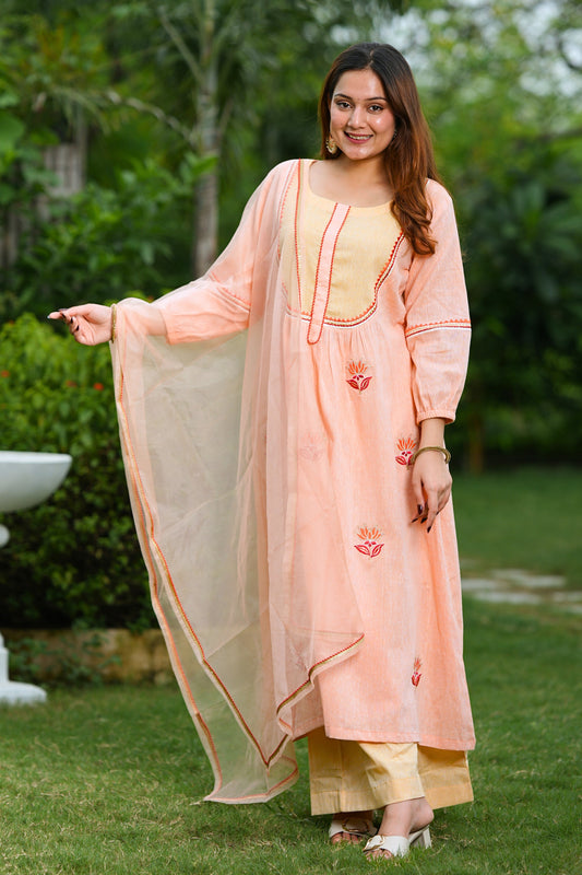 Peach Lotus Cotton Suit Set