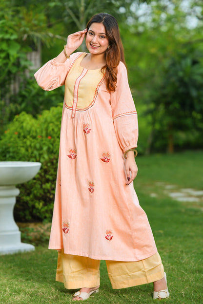Peach Lotus Cotton Suit Set