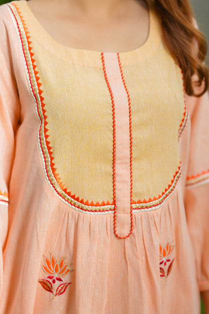 Peach Lotus Cotton Suit Set