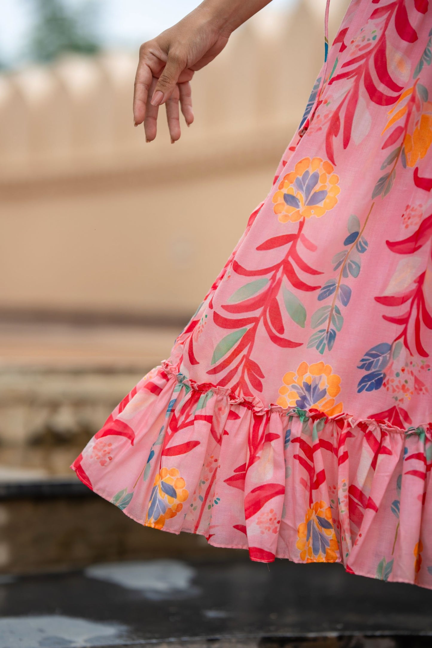 Pink Floral Midi Dress