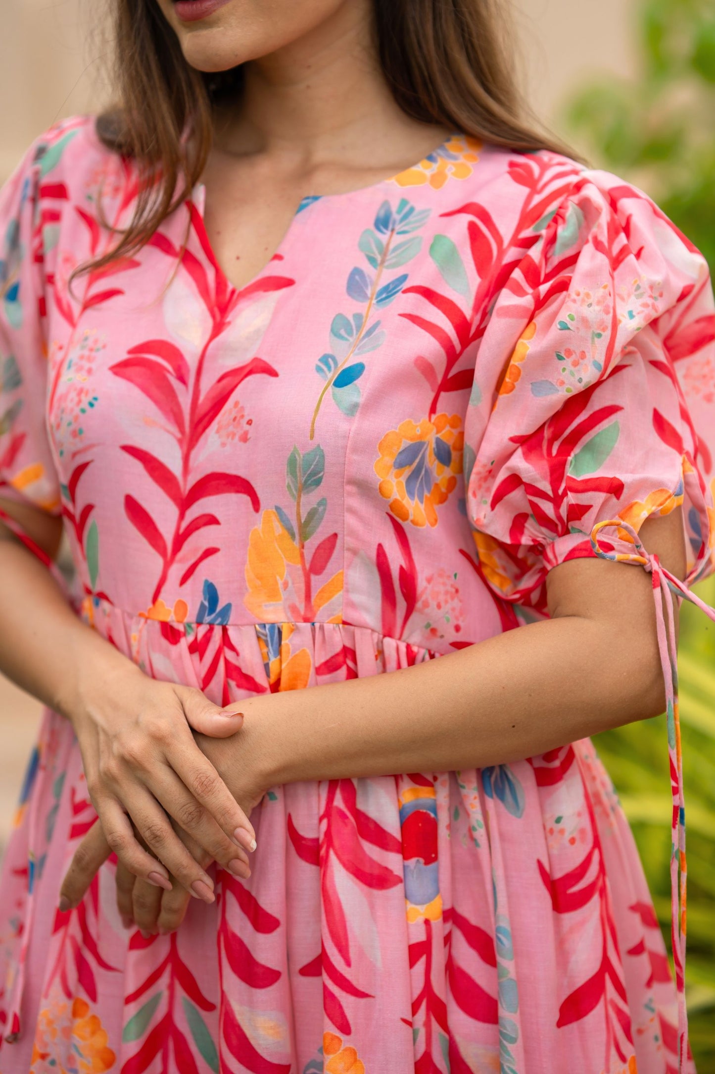 Pink Floral Midi Dress