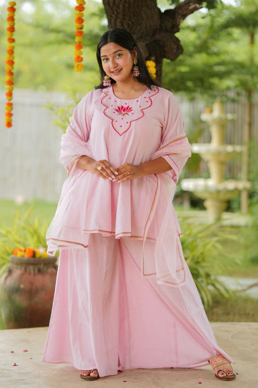 Pink Lotus Sharara Cotton Suit Set