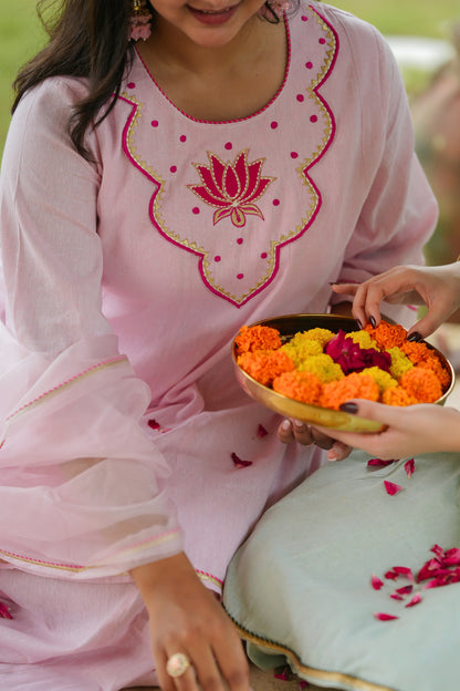 Pink Lotus Sharara Cotton Suit Set