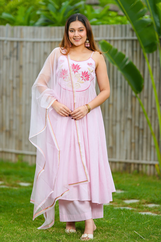 Pink Lotus Cotton Suit Set