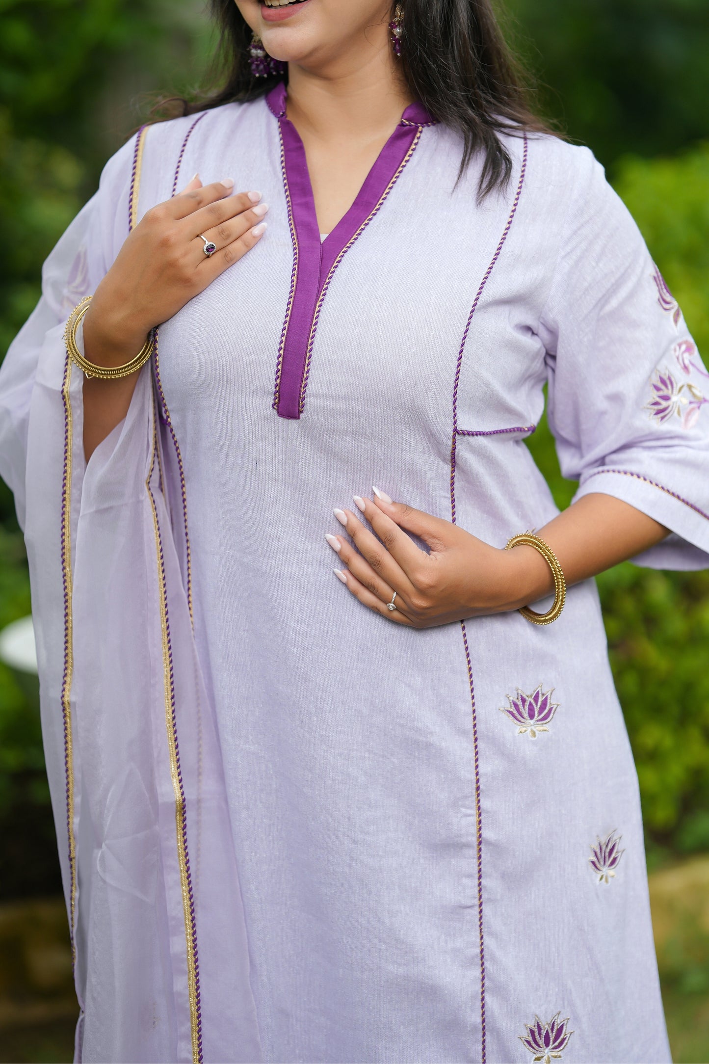 Purple Lotus Cotton Suit Set