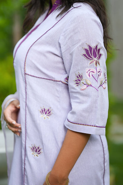 Purple Lotus Cotton Suit Set
