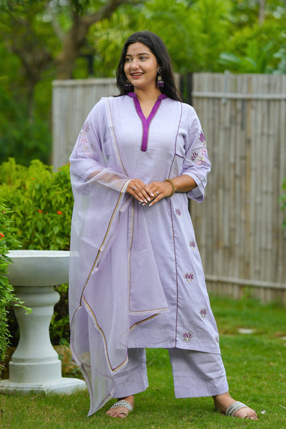 Purple Lotus Cotton Suit Set