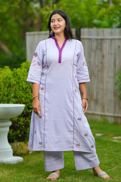 Purple Lotus Cotton Suit Set