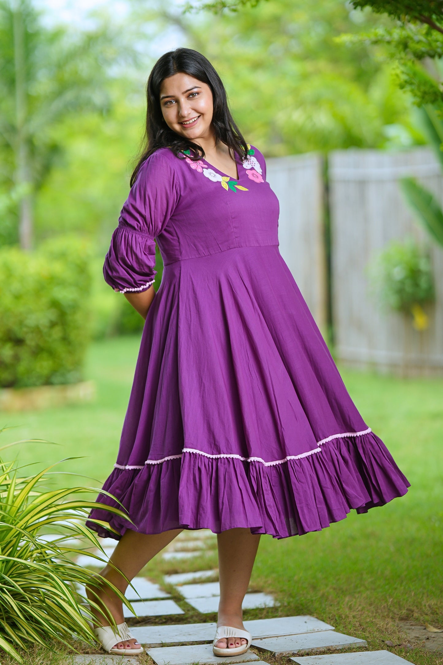 Purple Mulmul Floral Dress
