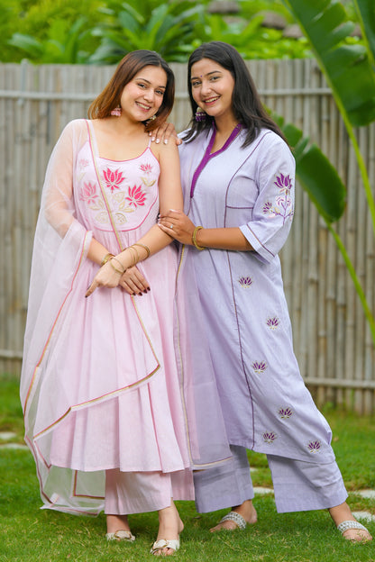 Purple Lotus Cotton Suit Set