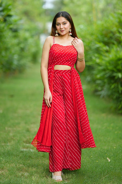 Red Leheriya Coord Set