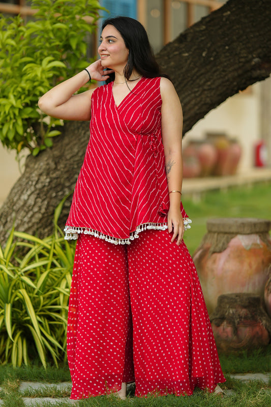 Red Leheriya Kurta Set