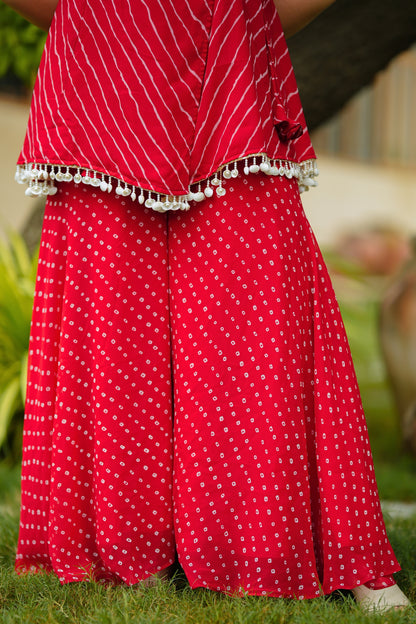 Red Leheriya Kurta Set