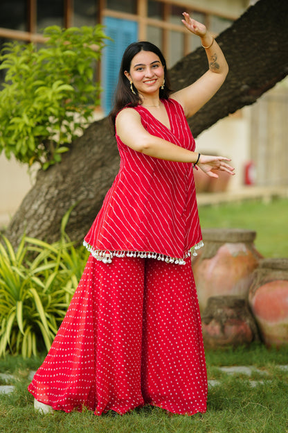 Red Leheriya Kurta Set
