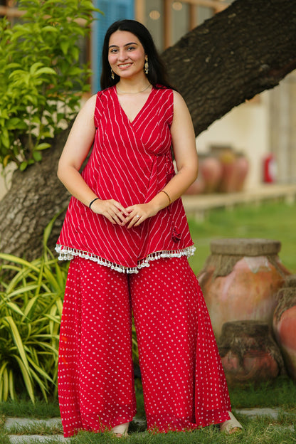 Red Leheriya Kurta Set