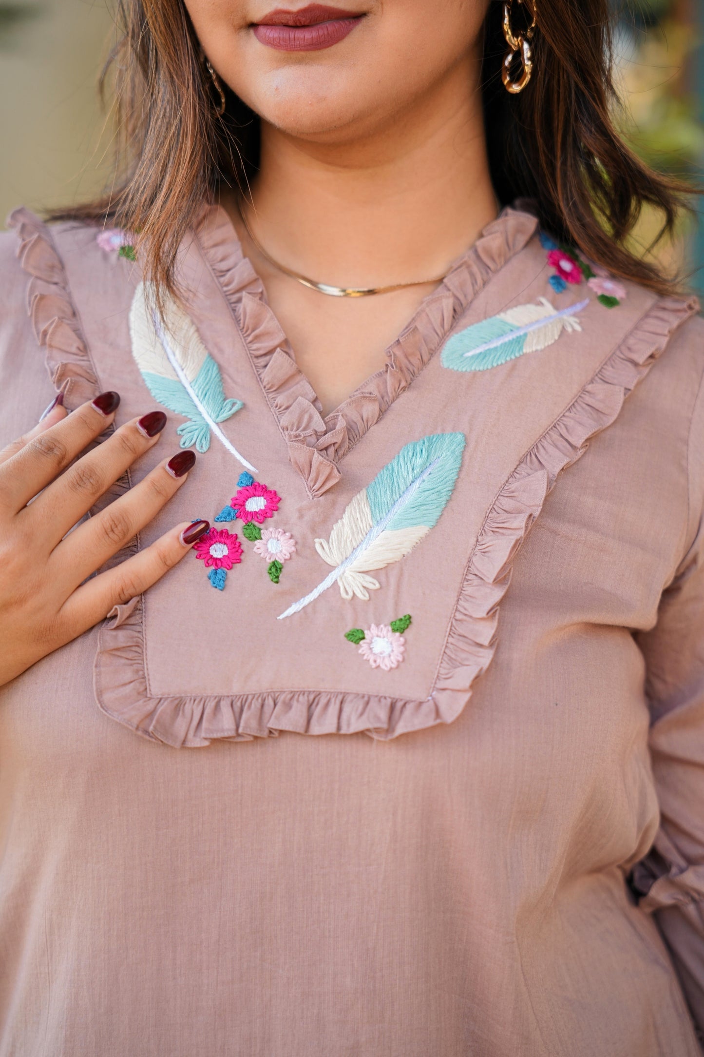 Tea Rose Mulmul Feather Dress