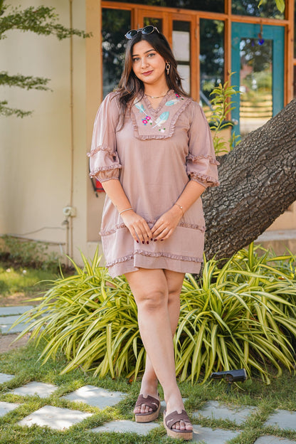 Tea Rose Mulmul Feather Dress