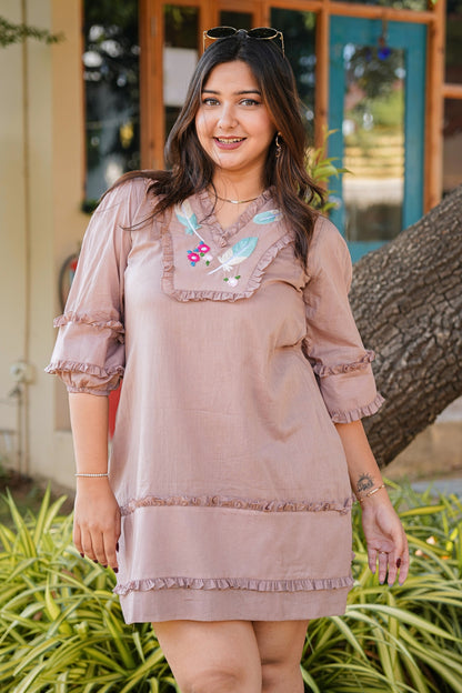Tea Rose Mulmul Feather Dress