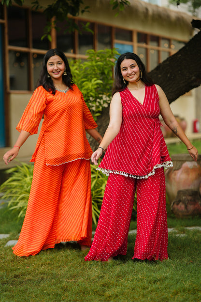 Red Leheriya Kurta Set