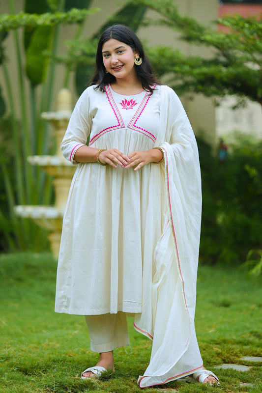 White Lotus Cotton Suit Set