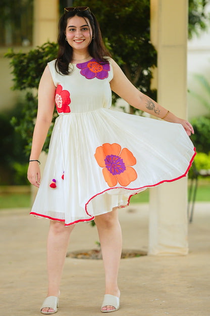 White Mulmul Floral Dress