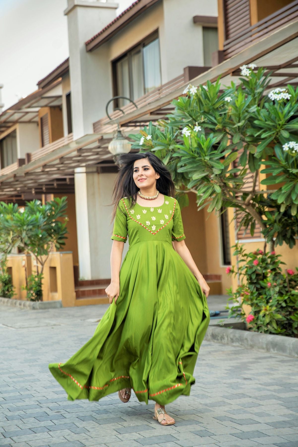 Leafy Mahendi Green Dress