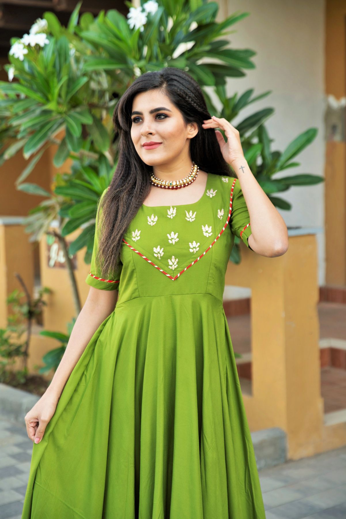 Leafy Mahendi Green Dress