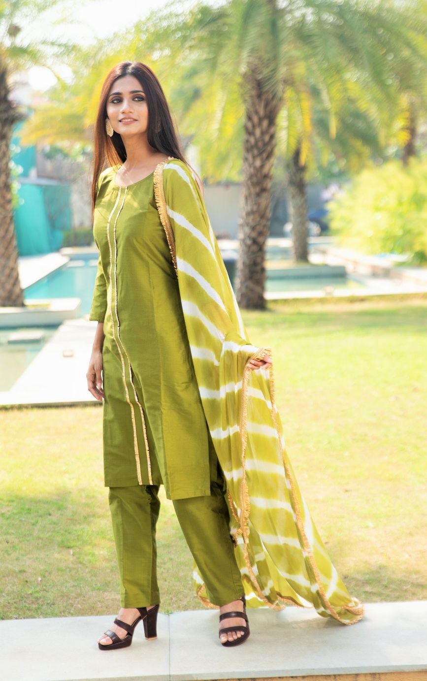 Olive Green Silk Suit Set