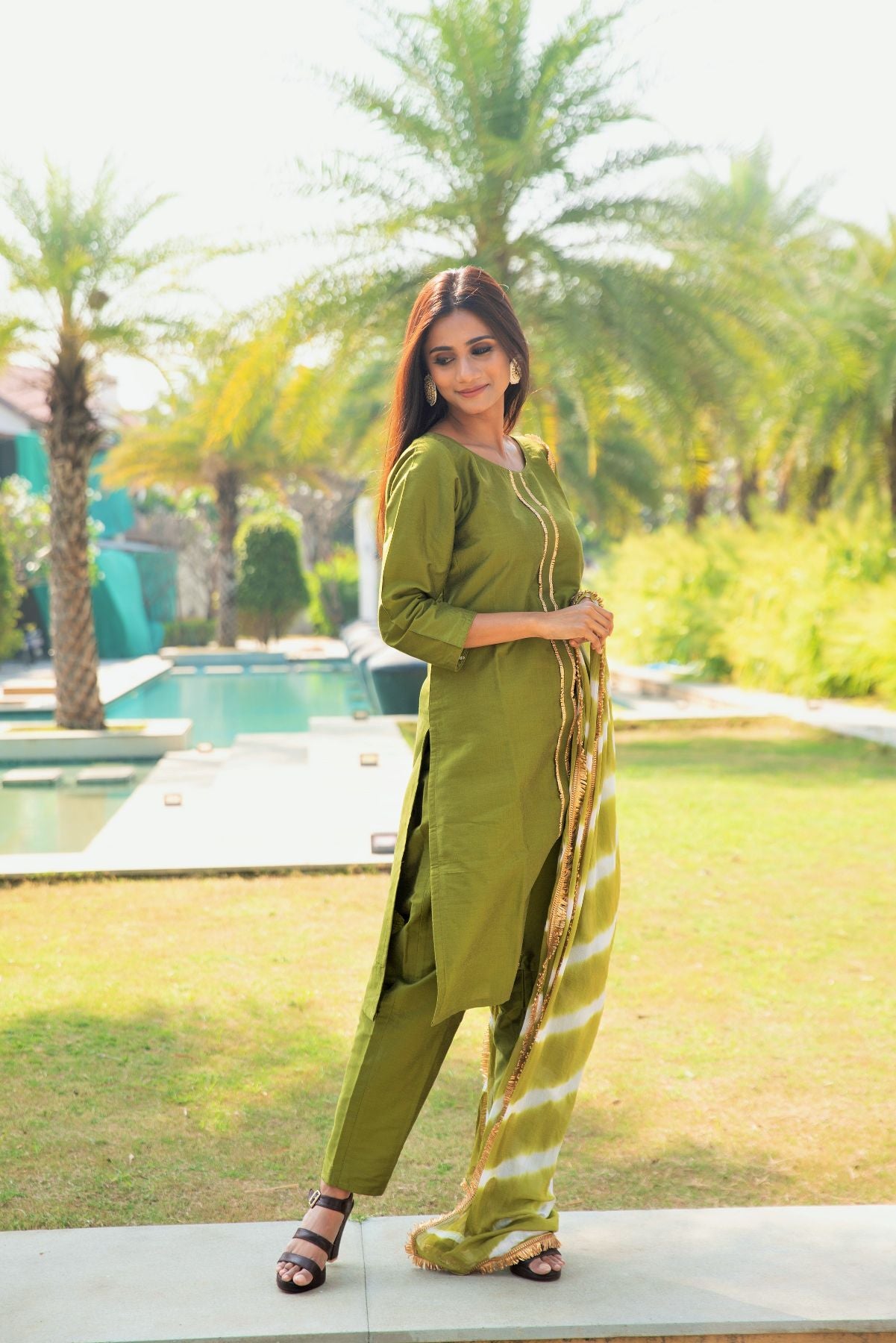 Olive Green Silk Suit Set