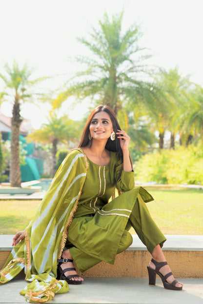 Olive Green Silk Suit Set