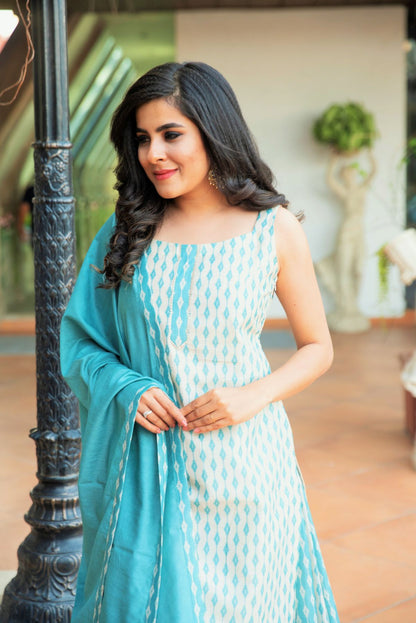 Delight Blue Chanderi Suit Set