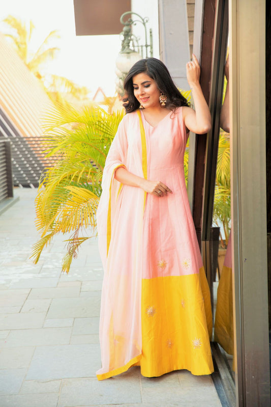 Classy Pink Yellow Suit Set