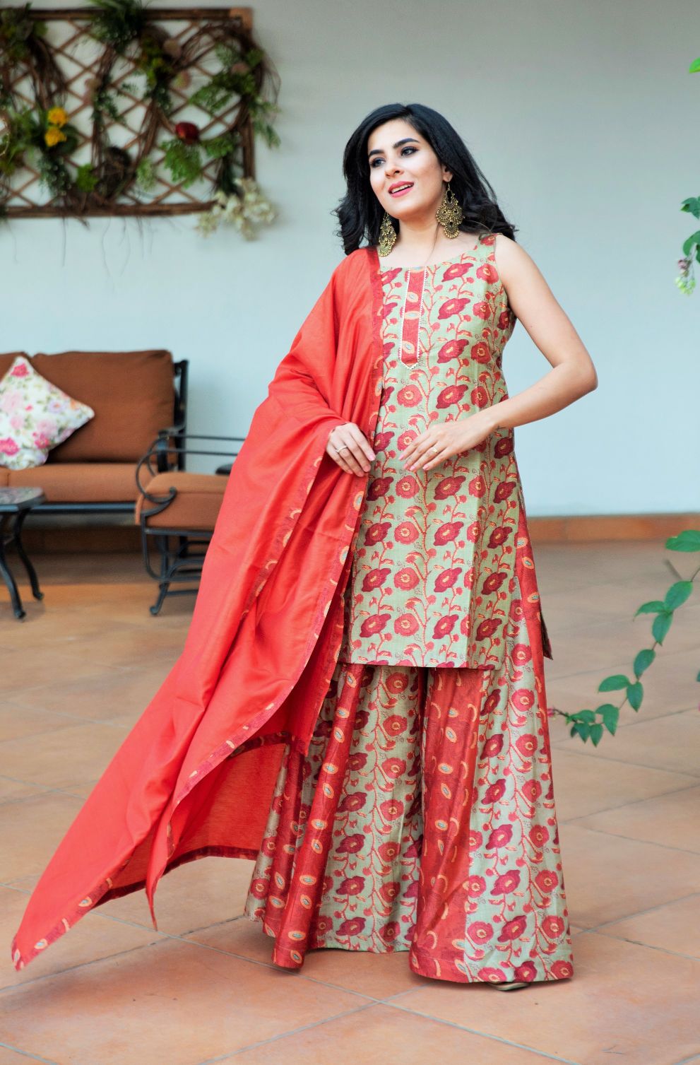 Raw Brick Chanderi Suit Set