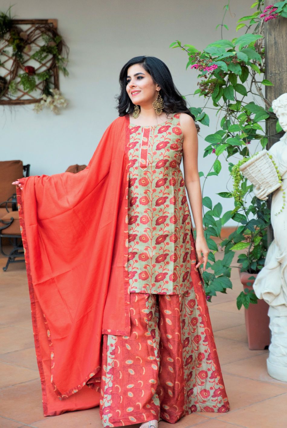 Raw Brick Chanderi Suit Set