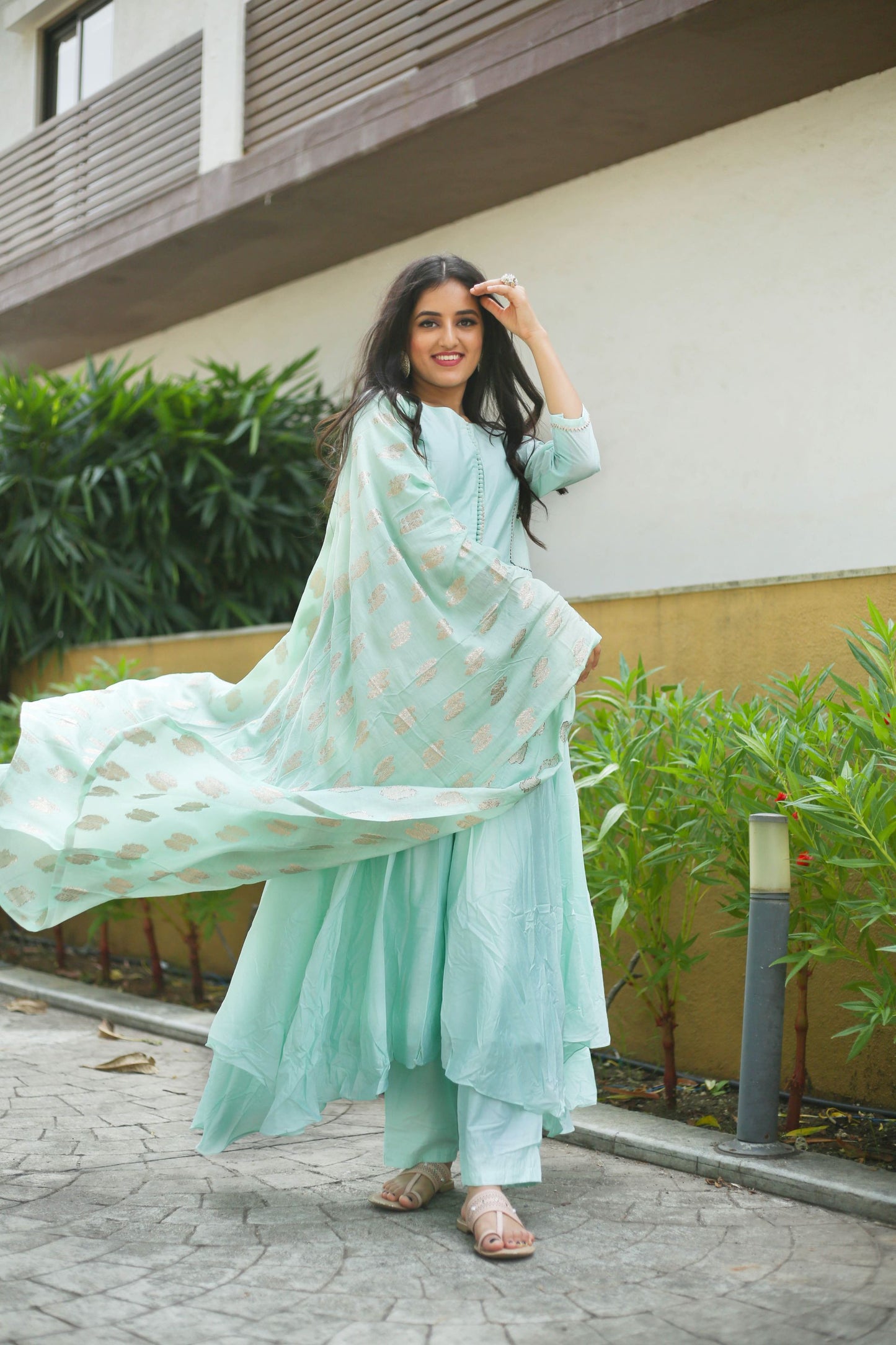 Sea Soothing Chanderi Suit Set