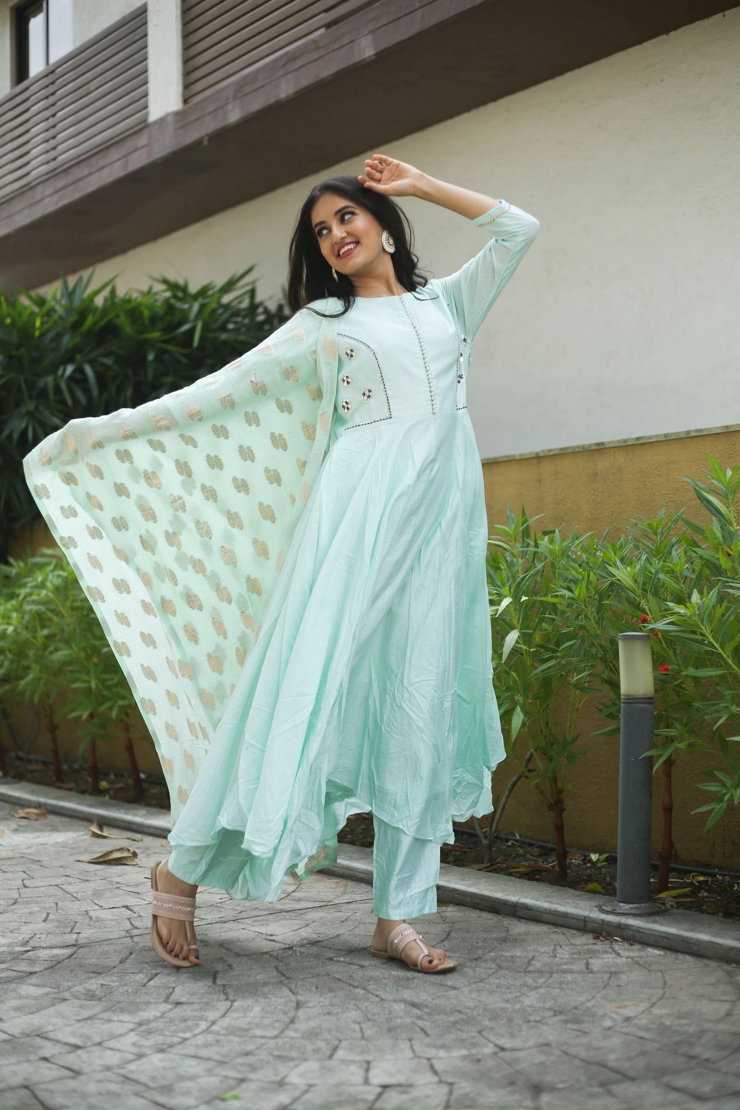 Sea Soothing Chanderi Suit Set