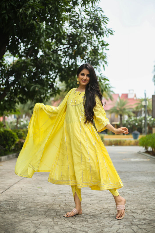 Lemon Yellow Chanderi Suit Set