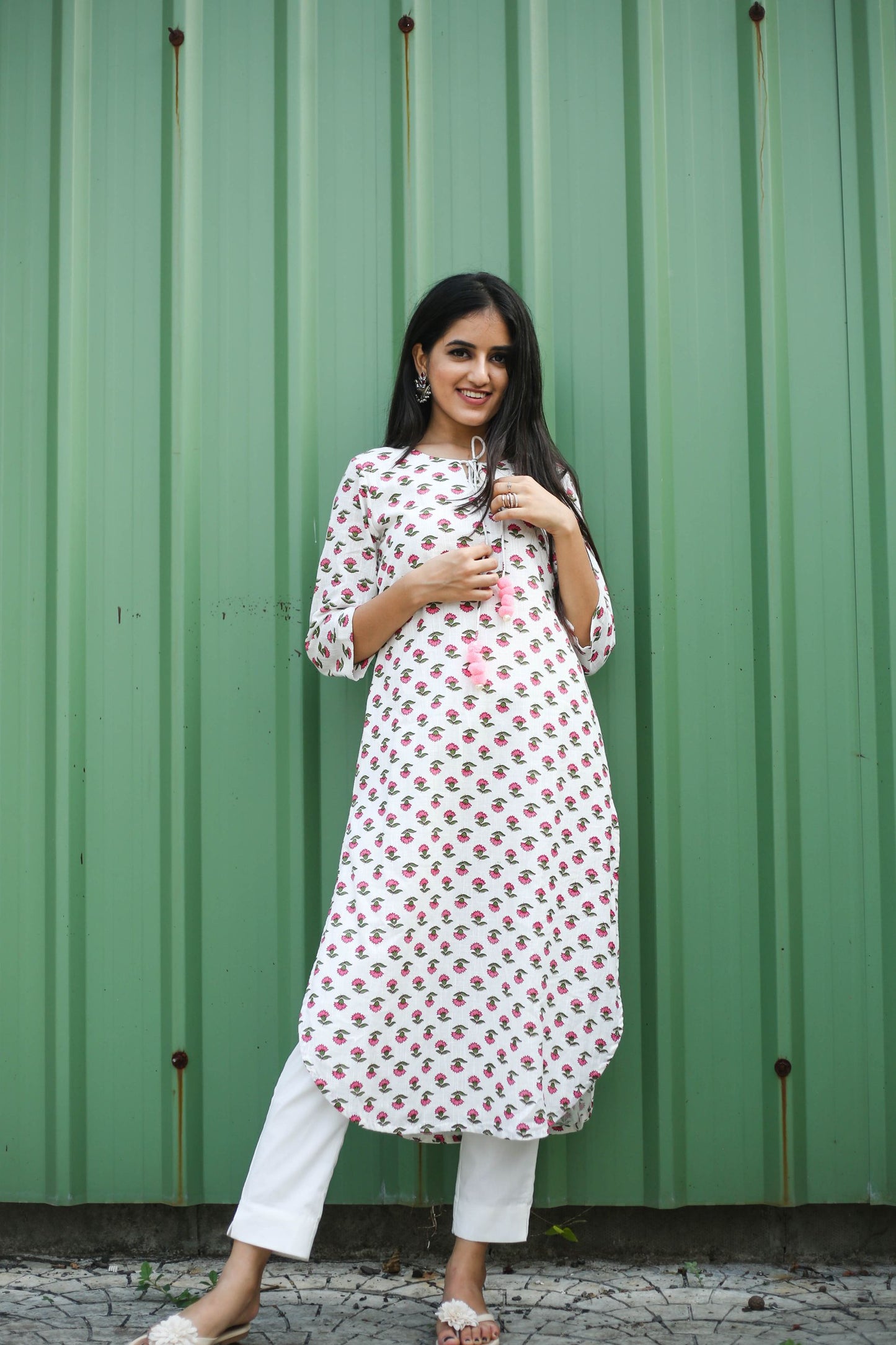 White Printed Kurta Set