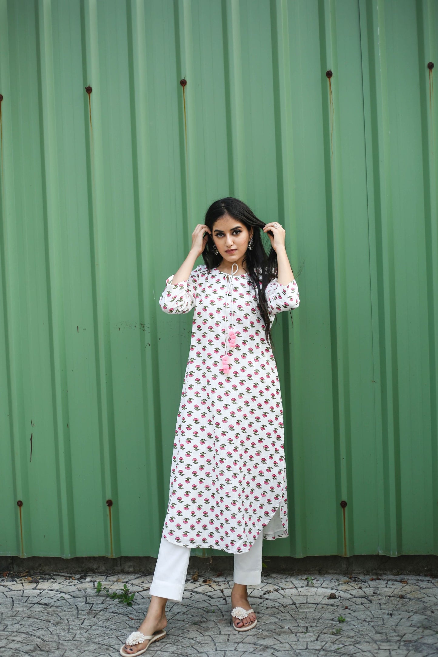 White Printed Kurta Set