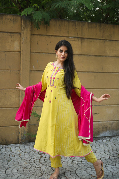 Lime Green Chanderi Suit