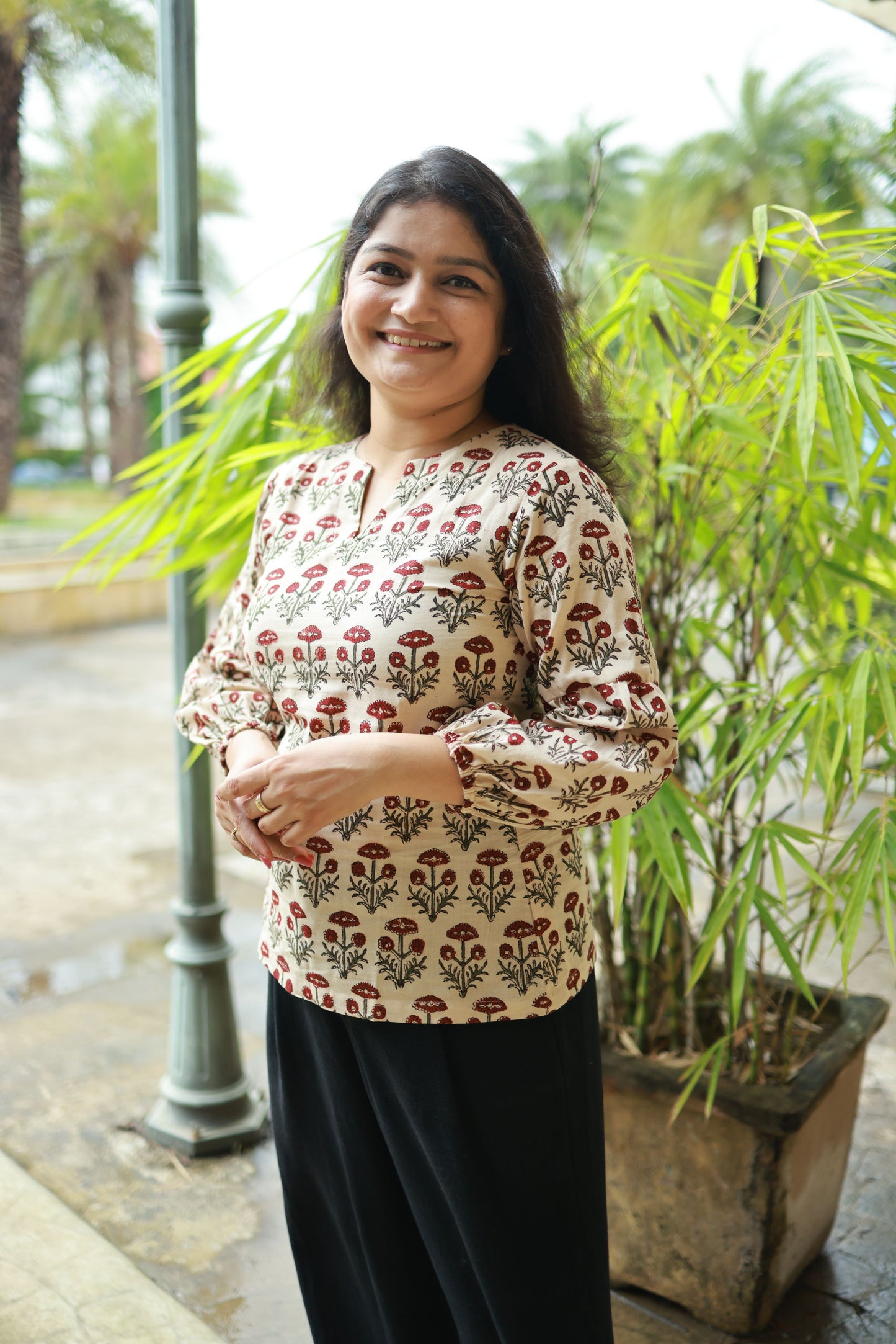 Beige Floral Classic Top