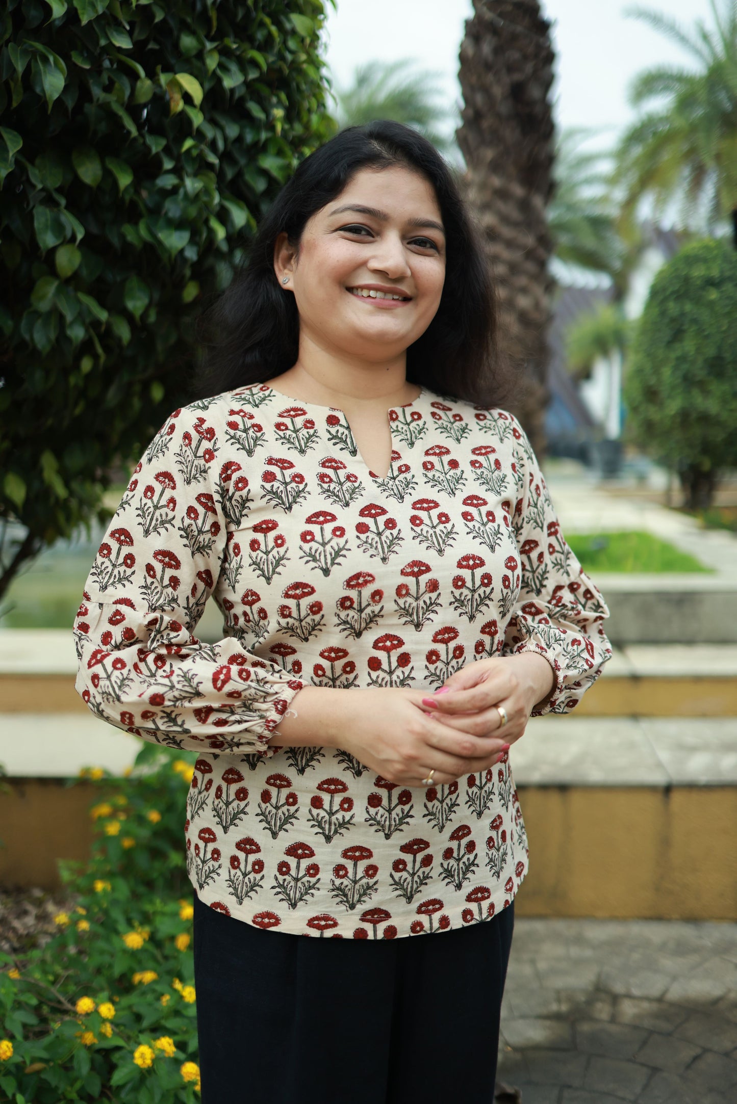 Beige Floral Classic Top