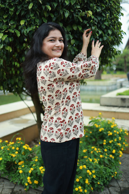 Beige Floral Classic Top